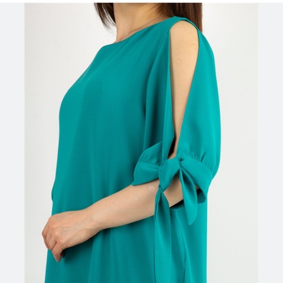 Gibson Latimer Teal Cold Shoulder Dress shift women M event casual vacation Y2K - Picture 5 of 11